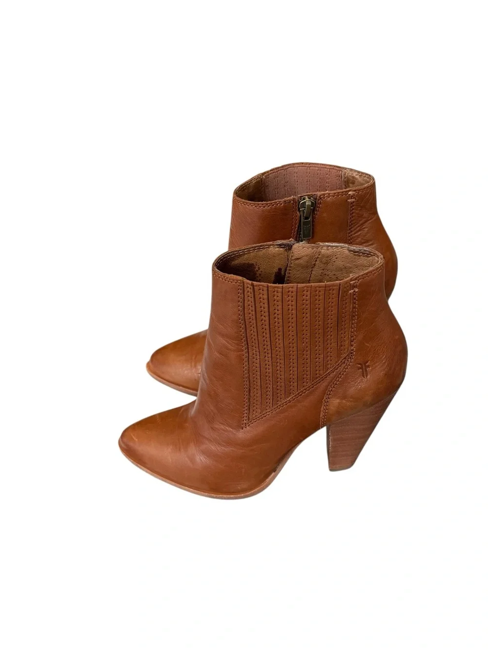 Frye Remy Chelsea Leather Boot.  Cognac Leather Ankle Booties with Stacked Heel